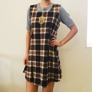 Brown Tartan Dress with Emblem