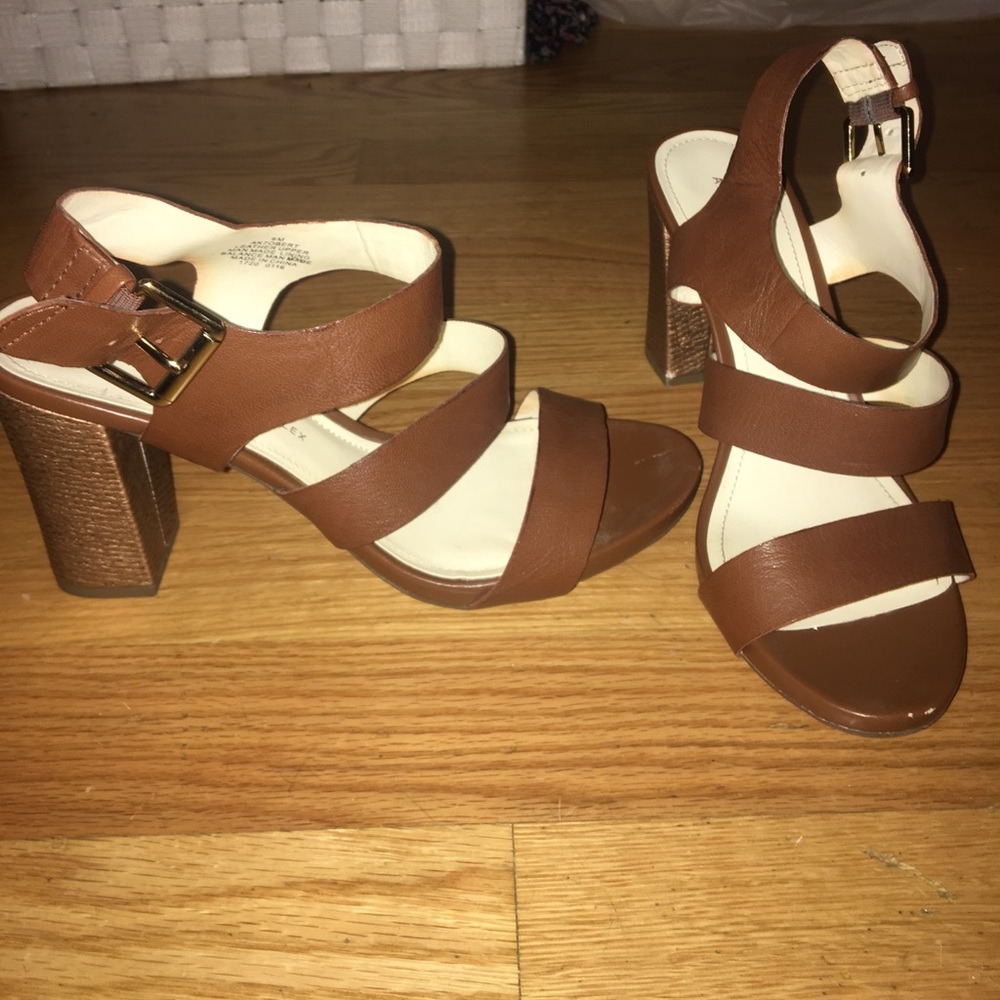 Strappy Sandals with metallic gold block heels