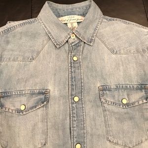 Blue denim button- up shirt
