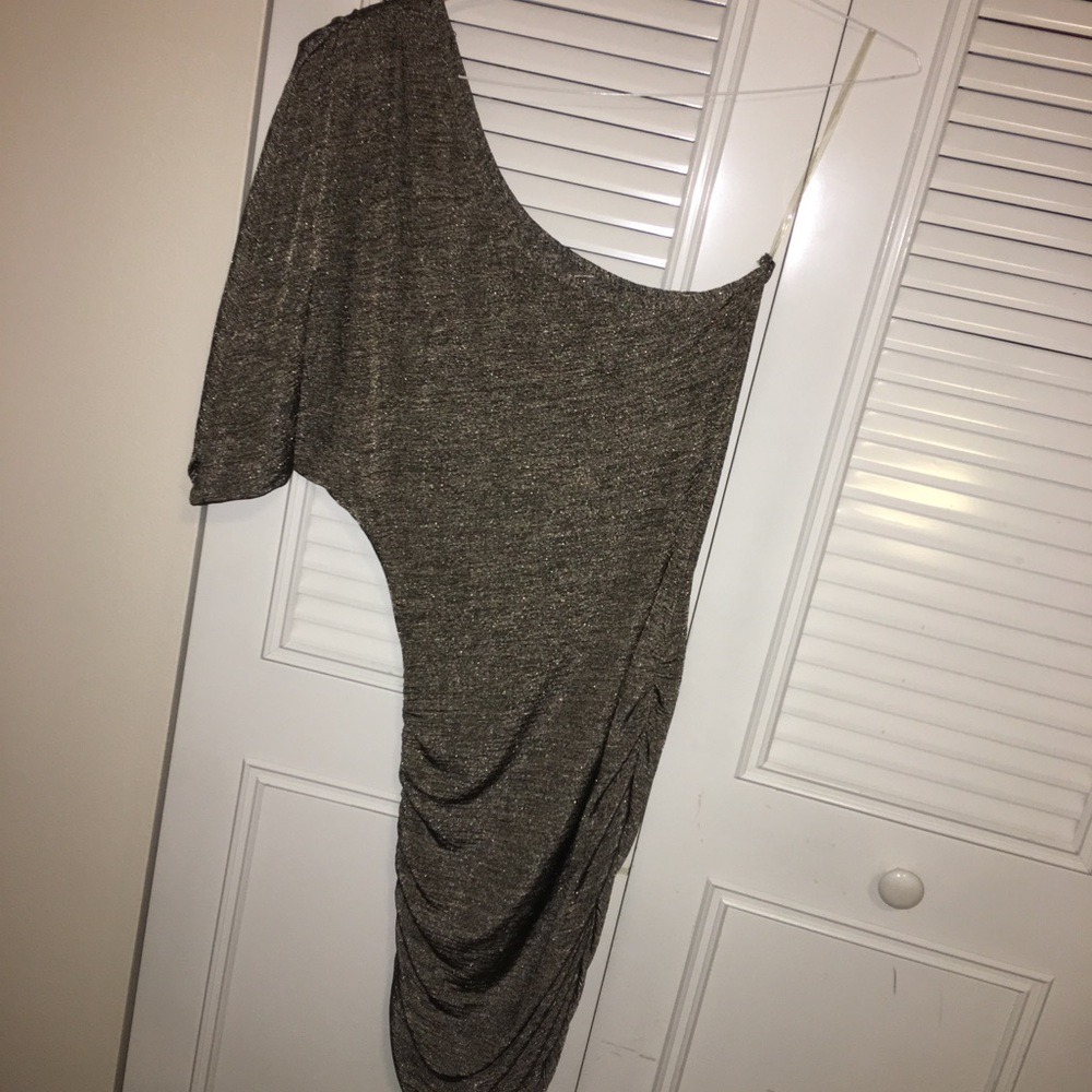 Off the shoulder grey shiny dress