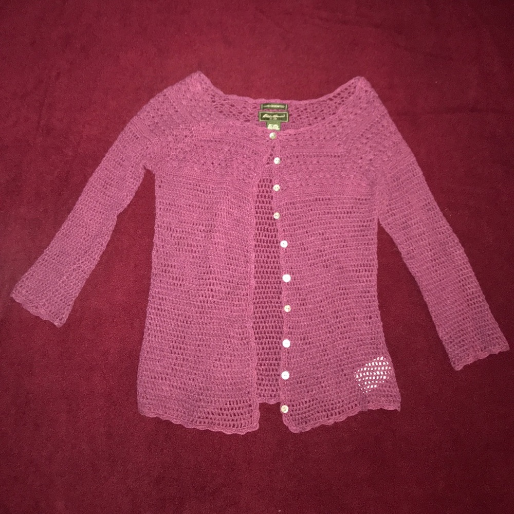 Eddie Bauer Crocheted Cardigan — Plum