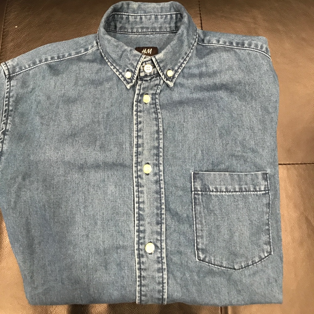 Blue denim button-up shirt