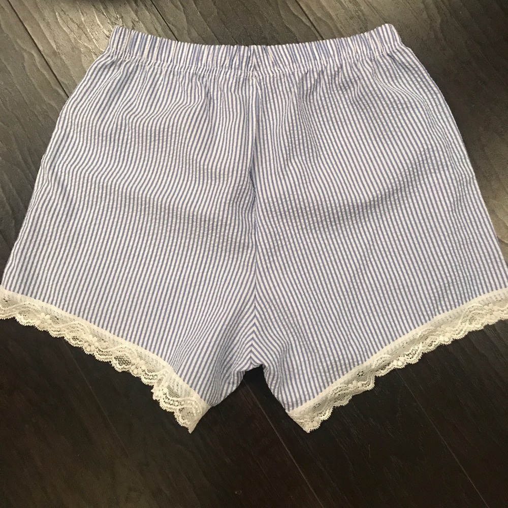 Seersucker and lace pajama shorts. Size small.