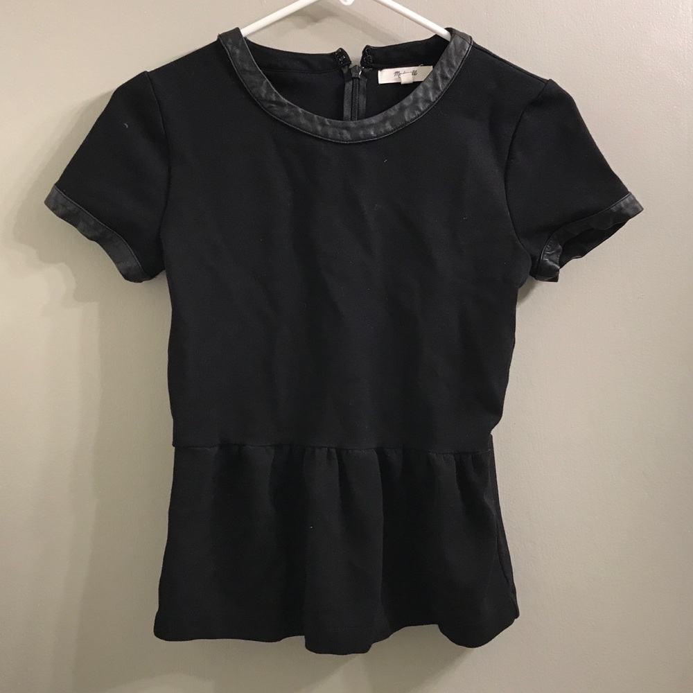 Madewell black peplum shirt  faux leather edges