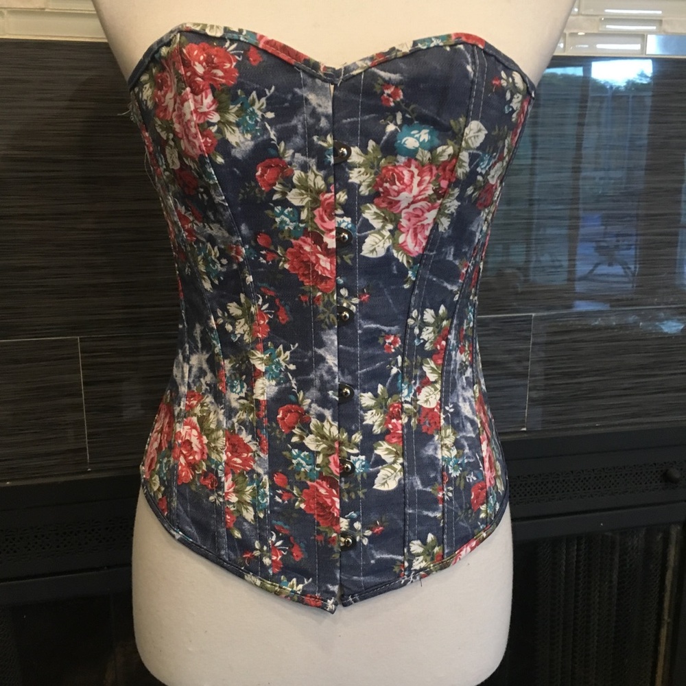 Denim Floral Print Corset