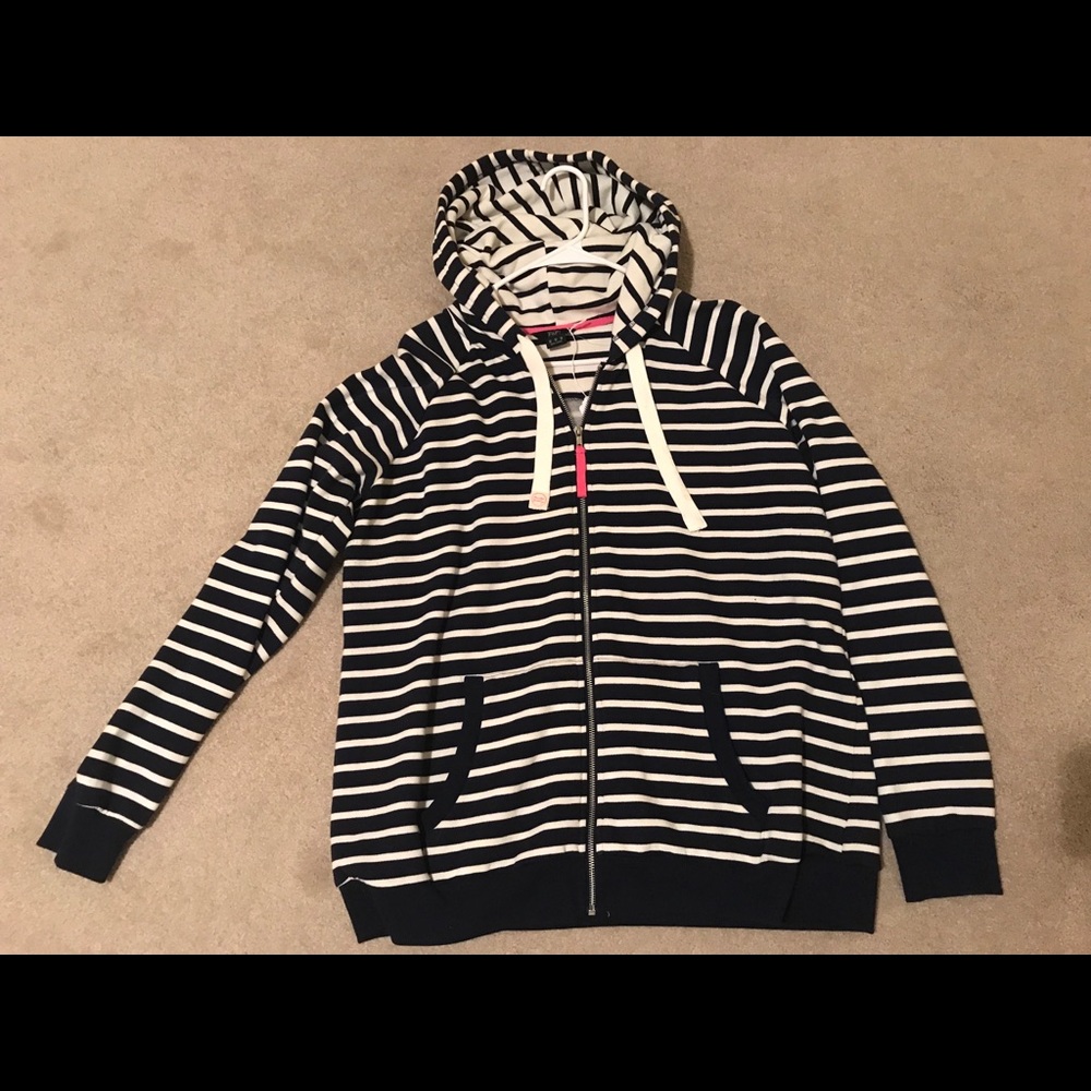 Nautical striped zip sweatshirt - navy/wht XL