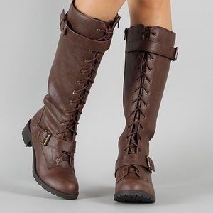 Soda brown knee high lace up boots size 7