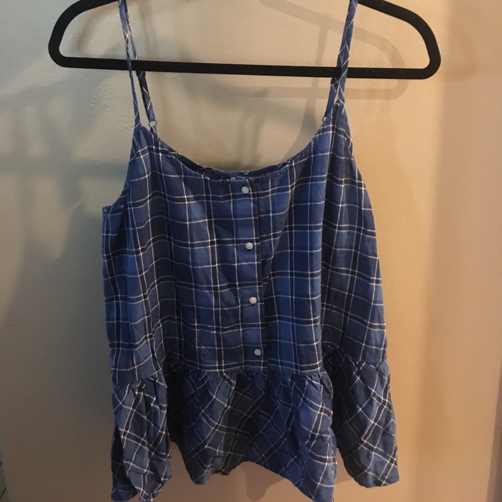 NWT BLUE PLAID BABYDOLL TANK TOP