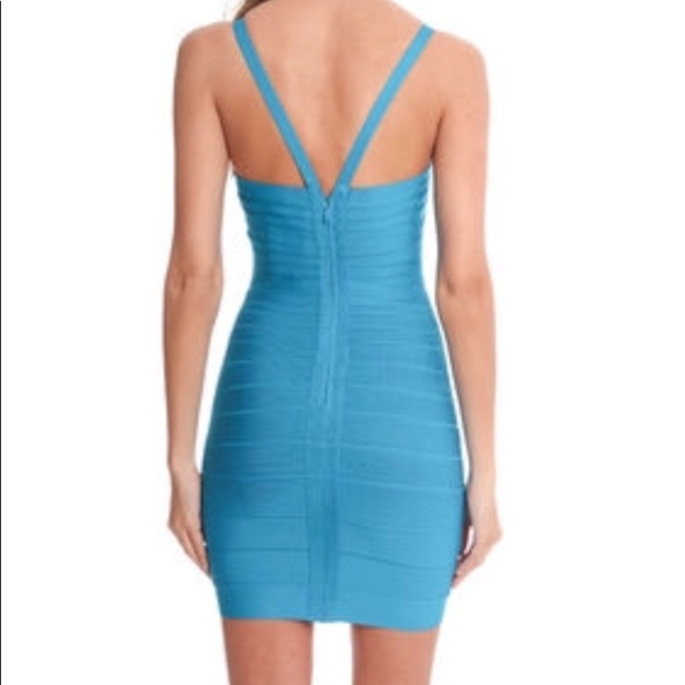 Herve Leger Sela Peacock V Neck Dress