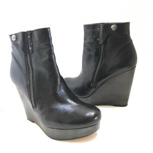 COACH 'Poppy' Black Leather Wedge Bootie 9.5