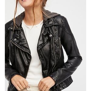 Free People vegan leather jacket with hood
