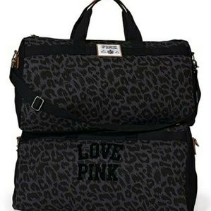 Vs pink black leopard print large duffel
