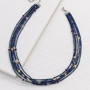 Multi-strand lapis blue necklace