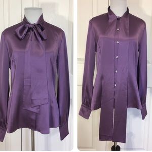 100%Silk Purple Blouse // pussybow blouse