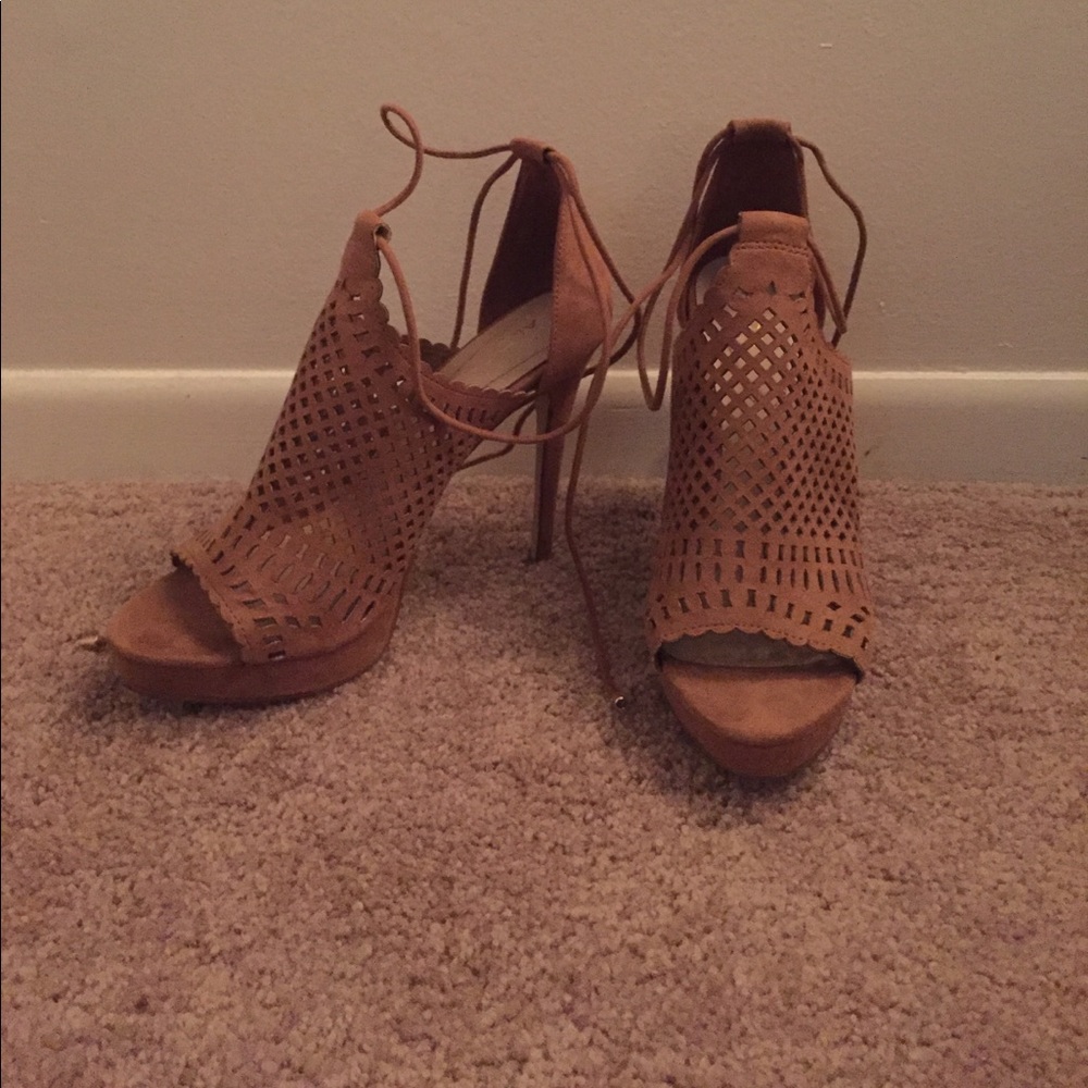 Brown peep toe heels