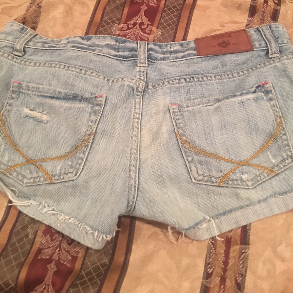 Pink light blue jean shorts