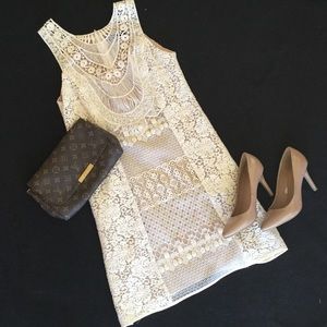 Anthropologie Cream and Lace Dress Nanette Lepore