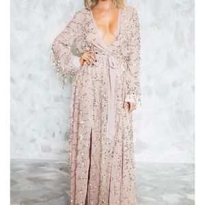 Blush Gold Sequin Maxi Holiday Bridesmaid Dress