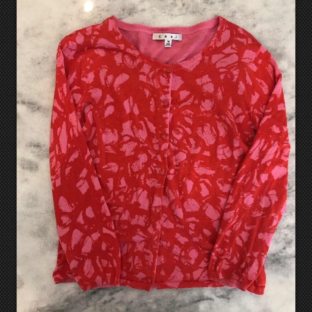 CAbi Pink and Red Abstract Cardigan #299