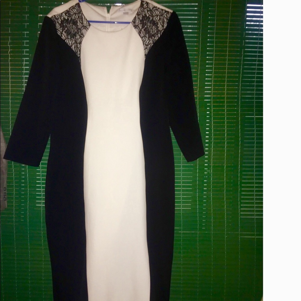 Black and white lace and sheath dress