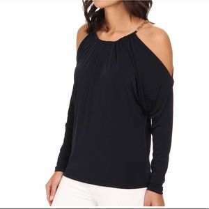 MICHAEL Michael Kors Oval Chain Cold Shoulder Top