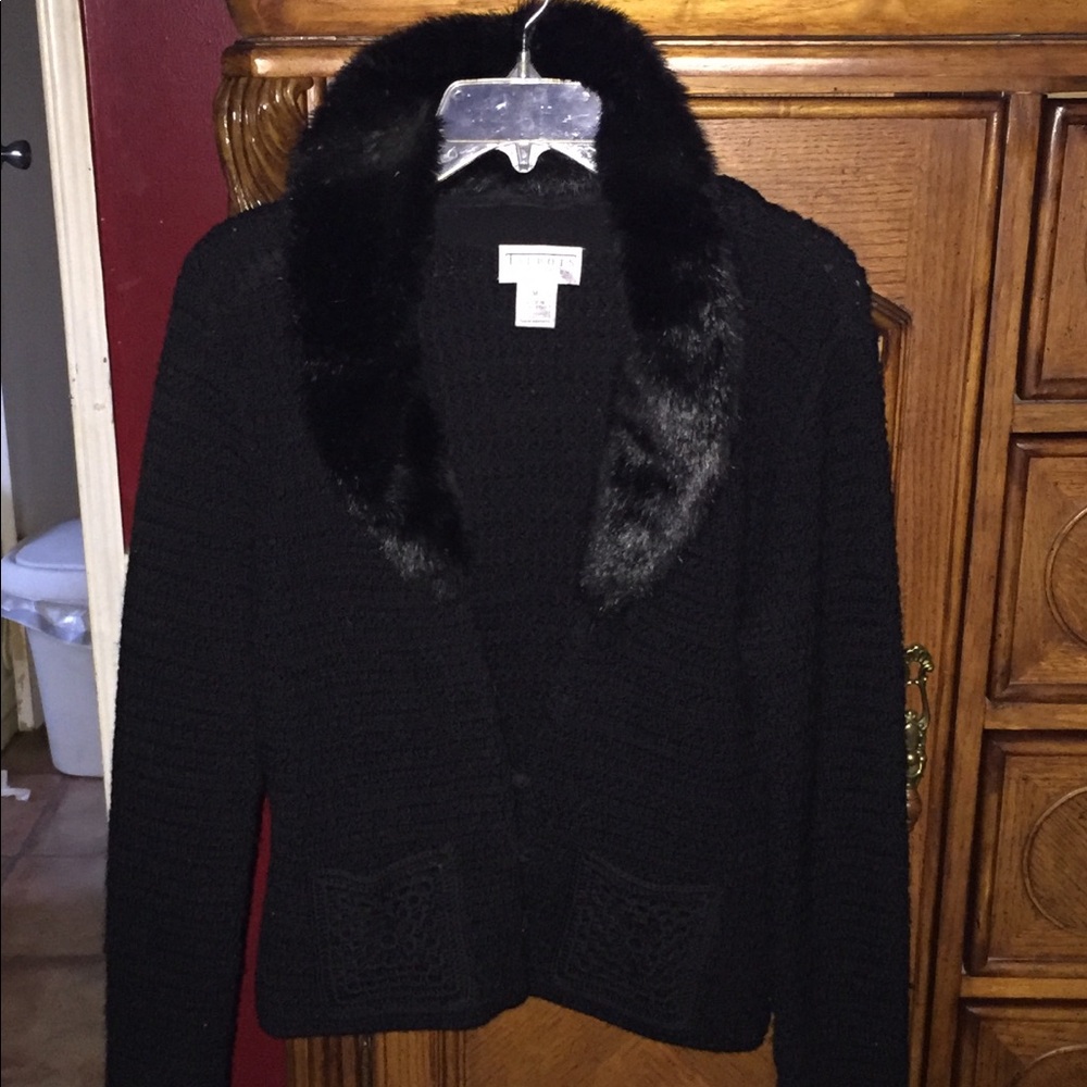 Talbots sweater with fur neckline. Medium,