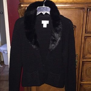Talbots sweater with fur neckline. Medium,