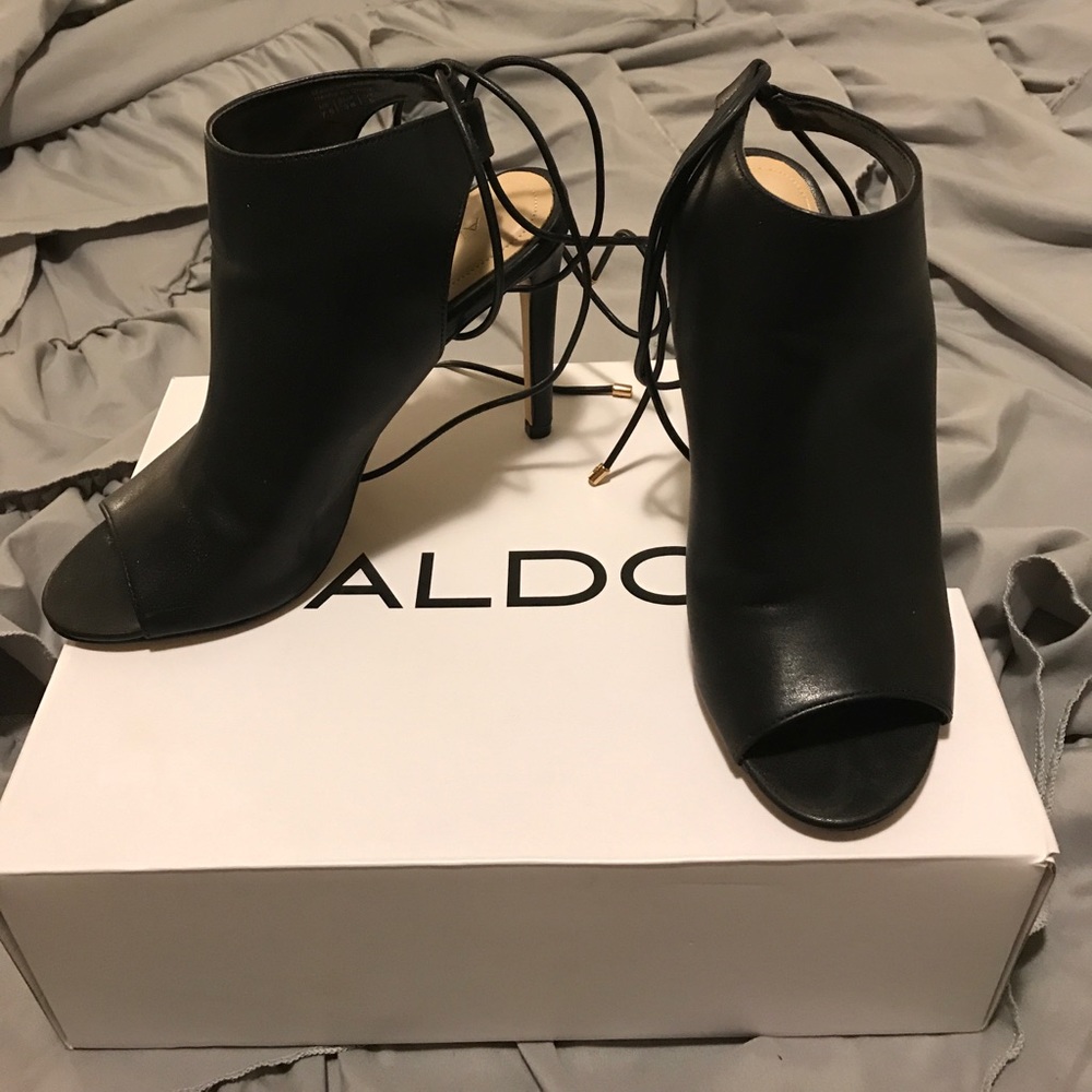 Black leather heels