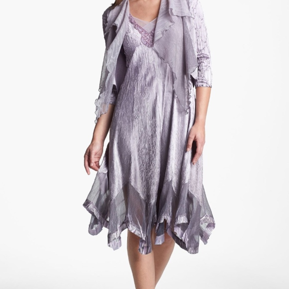 👗Komarov Beaded Pleated Charmeuse Dress & Jacket