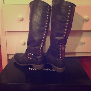Studded red zipper riding boot Studded red zipper riding boot