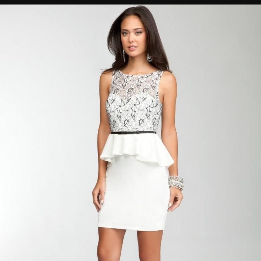 Bebe Ivory Lace Peplum Dress