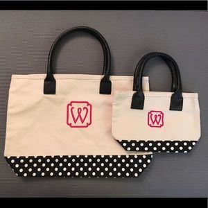 Monogrammed W Tote Bag Set.  NWOT