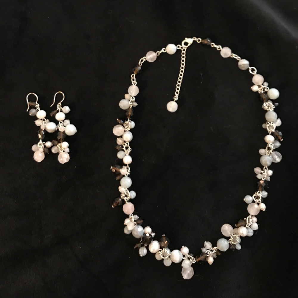 Ann Taylor silver brown w/ grey blue bead Set