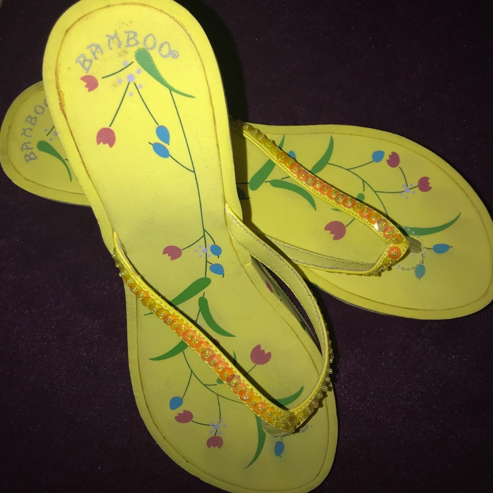 💎💎💎💎💥Bamboo yellow wedge flip flop