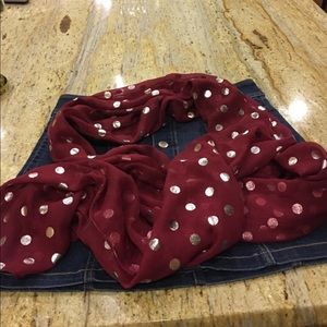 Maroon with polka dots scarf.