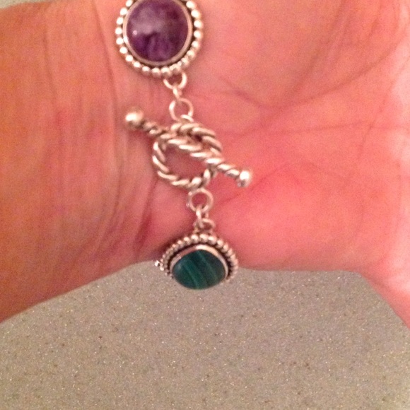 HEAVY VINTAGE SS GEMSTONE BRACELET - Picture 2 of 7