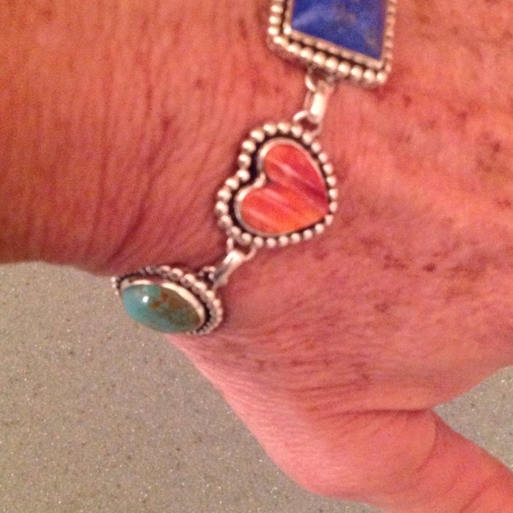 HEAVY VINTAGE SS GEMSTONE BRACELET - Picture 3 of 7