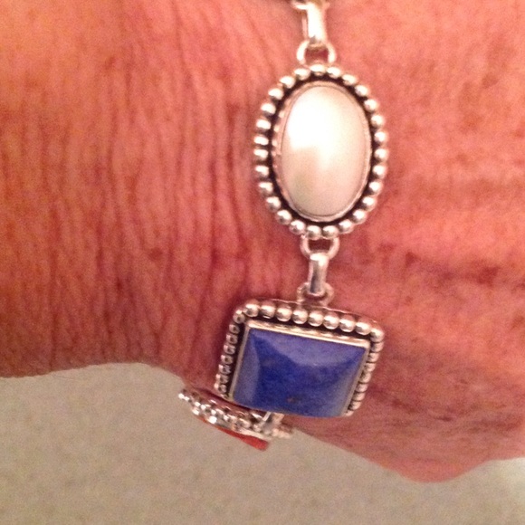 HEAVY VINTAGE SS GEMSTONE BRACELET - Picture 4 of 7