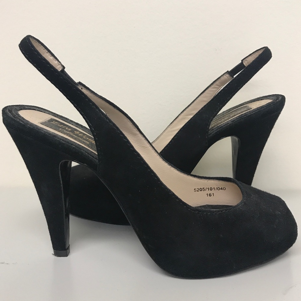 Zara black suede peep-toe slingback pumps