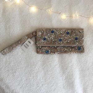 Asos Tan Foldover Embellished Jeweled Lace Clutch Asos Tan Foldover Embellished Jeweled Lace Clutch