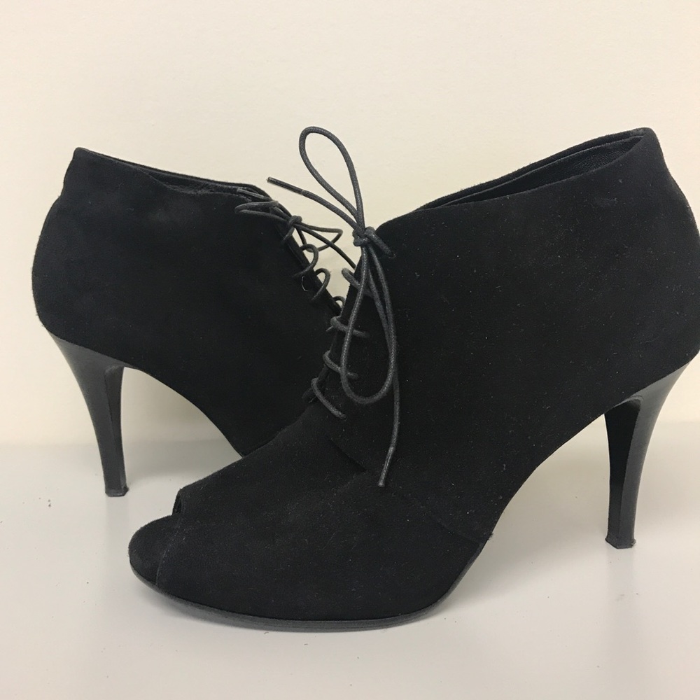 Black suede lace-up ankle booties