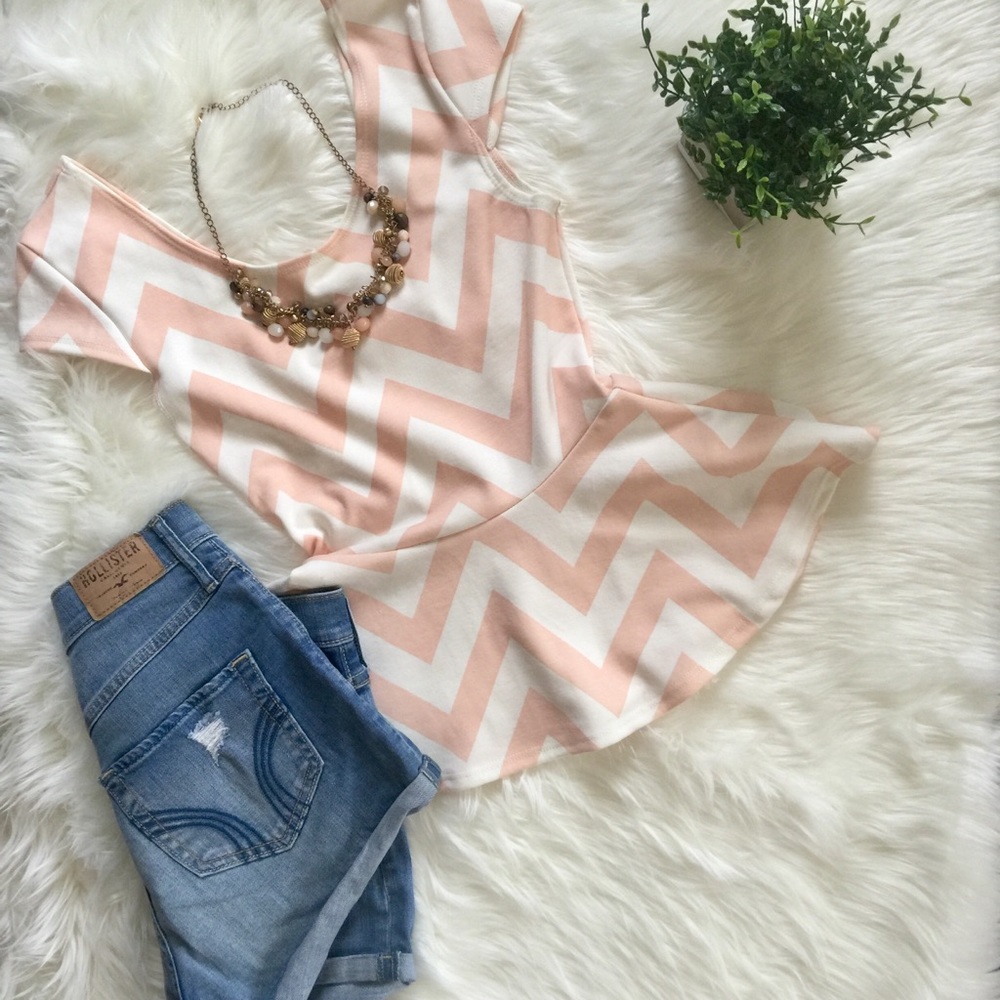 Charlotte Russe Pink Chevron Peplum Bow Blouse Top