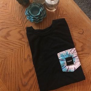 HUF blue and purple tie dye pocket t shirt