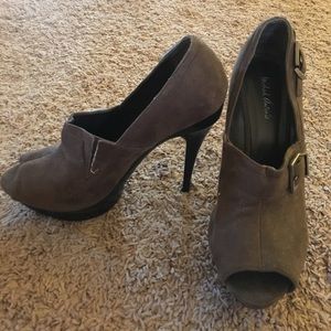 Brown peep toe booties