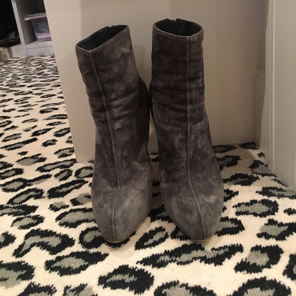 Grey suede high heel booties