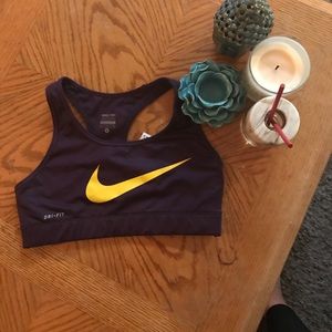 Purple and yellow live strong Nike sports bra