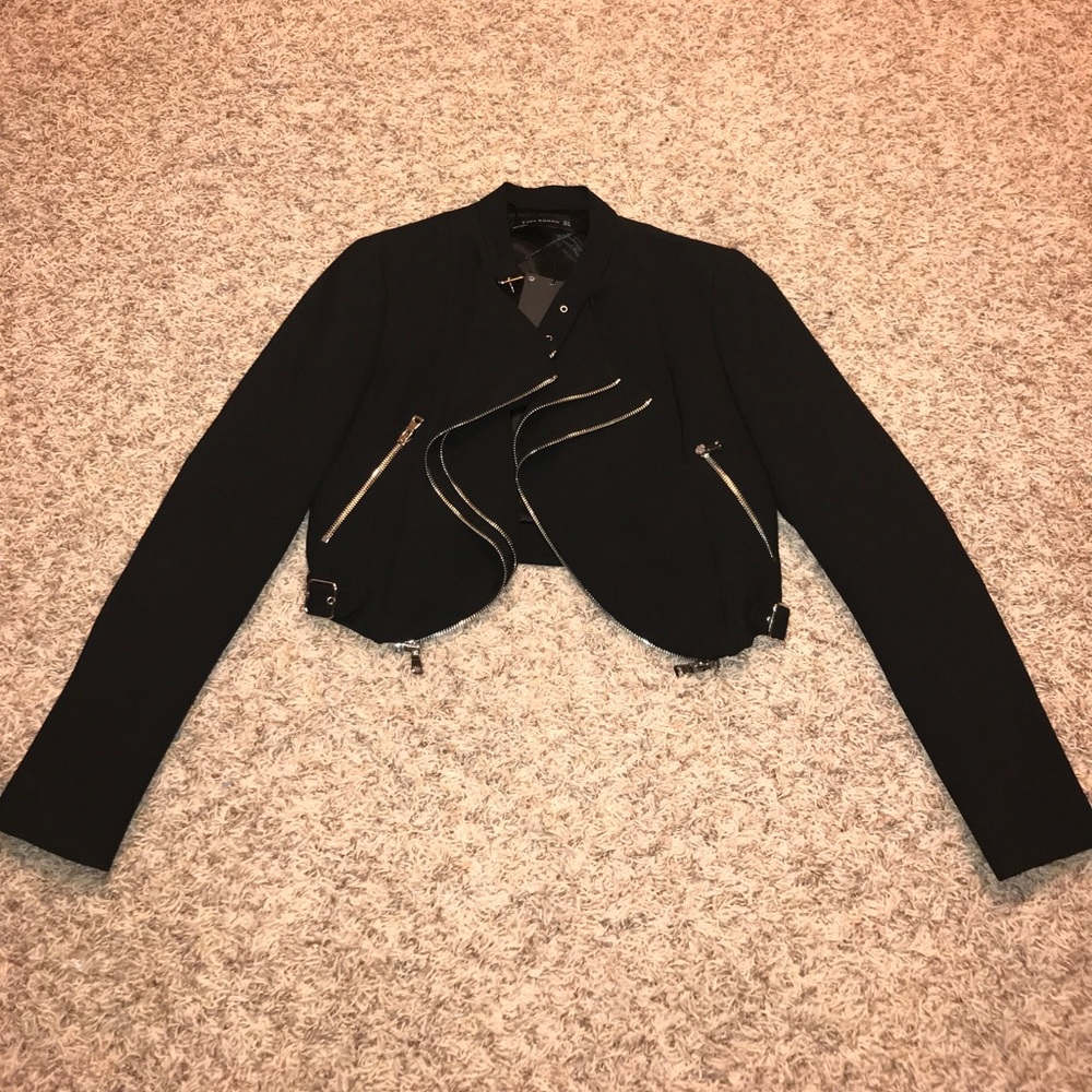 Zara cropped zipper moto jacket