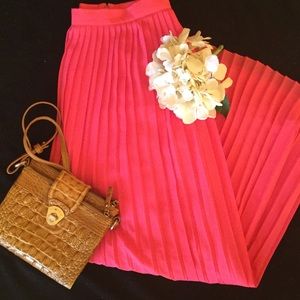 Hot Pink J Crew Accordion Pleat Maxi Skirt