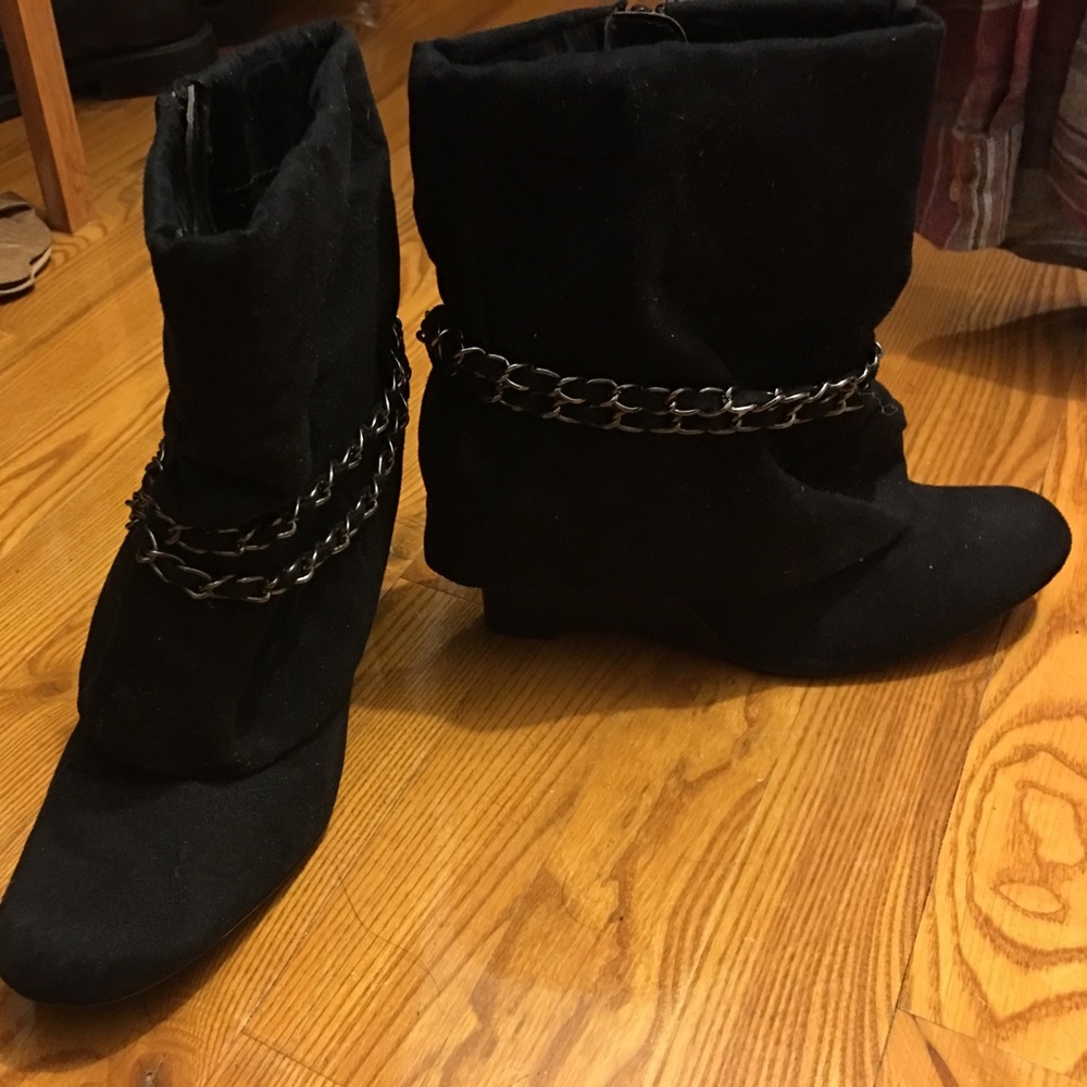 Black wedge booties