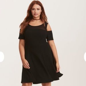 Torrid Black Textured Knit Mesh Inset Skater Dress Torrid Black Textured Knit Mesh Inset Skater Dress